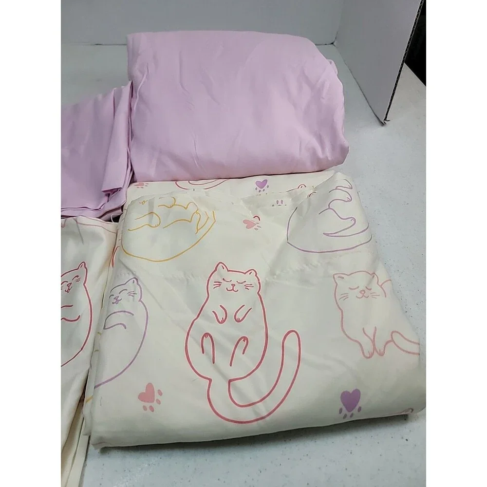 Kidz Mix Sleepy Cats Twin Fitted Flat 2 Pillow Case Set Pink